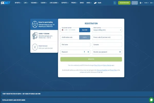 1xBet Kenya Registration
